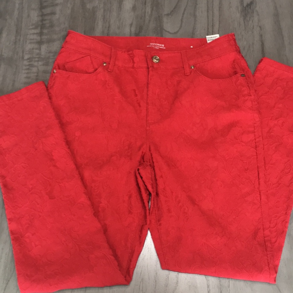 Chicos Burgundy Jacquard Jeggings 10R EUC